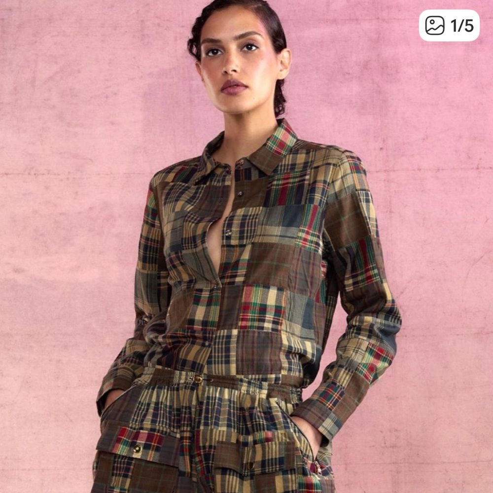 NWT Cynthia Rowley Madras Button Up Shirt